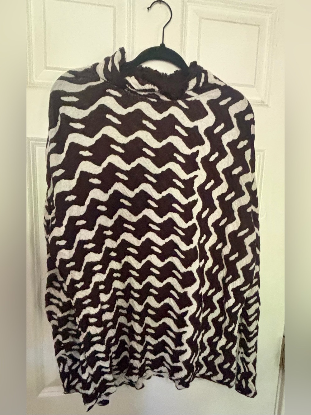 NIC+ZOE Cotton Crinkle Zig Zag Top XL Brown Cream Long Sleeve Raw Trim EUC